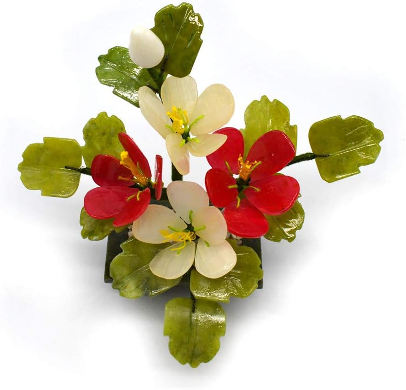 Handcrafted Jade Flower Bonsai,Mix Gem Stone Tree, Jade Flower Basket，Home Decoration