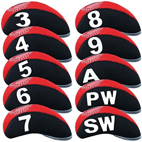 AMRTA Golf Club Iron Head Cover 10 Pack Protective Head Cover Fit All Iron Clubs Black Blue Orange (Red) Cover