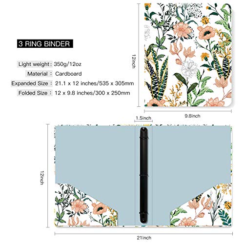 Image of 3 Ring Binder 1 Inch Ring, Fashion Design Binder for School, Home, Students, Women, Cute Custom Pattern with Hold Letter Size Interior Pockets,Flowers
