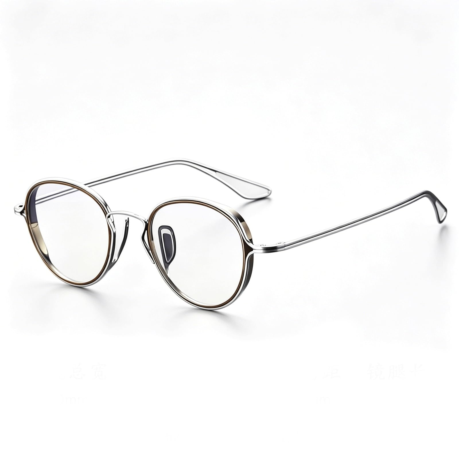 KLJUddGY Round Eyewear Frames Non Prescription Eyeglasses Reading Glasses Pure Titanium Spectacles for Computer Glasses with Nose Pads(Silver)