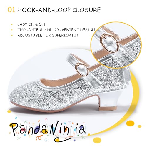 Image of PANDNAINJIA Girls Dress Shoes Toddler Heels Mary Jane Pumps | Little Big Kids Low Heel Flower Girl Bow Wedding Party Church Communion Princess Shoes