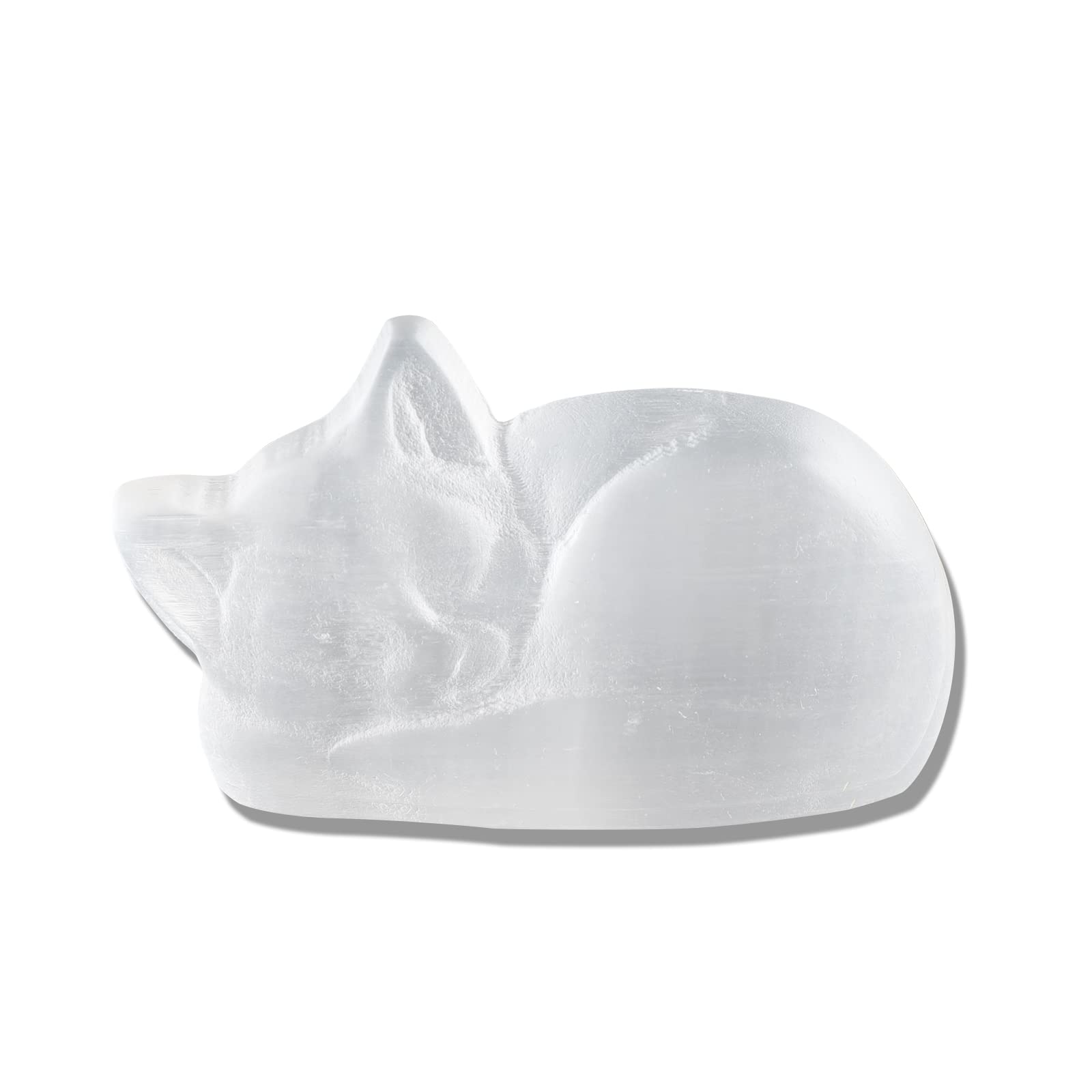 Runyangshi Natural Selenite Crystal Healing Stone Energy Selenite Sleep Cat Exquisite Carved Ornaments Spiritual Healing Massage Palmstone Cleansing Protection Home Decor Gift