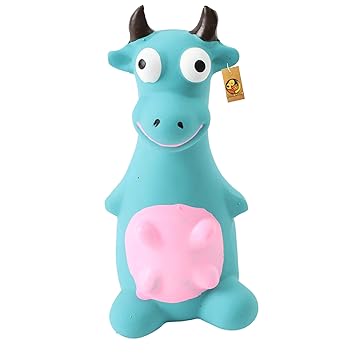 Foodie Puppies Natural Latex Rubber Squeaky Blue Bull Dog Toy | Small to Medium Dogs & Puppy | Durable, Cute Cartoon/Animal Design, Fetch & Chew Safe Play Toy | Reduce Separation Anxiety