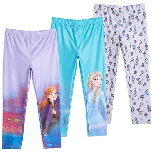 Disney Frozen Princess Anna Elsa Girls 3 Pack Leggings