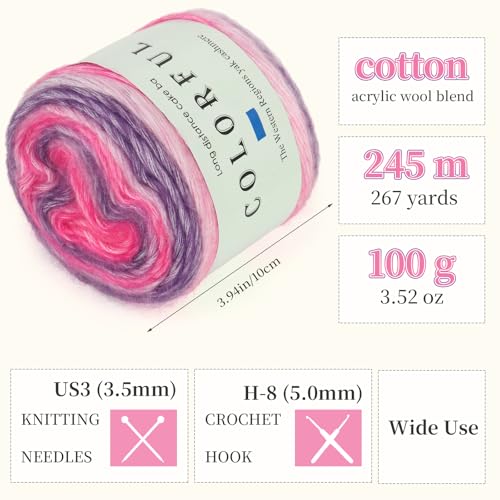 Image of Aeelike Cake Yarn for Crocheting, 6 Skeins Gradient Yarn 100g (3.52 oz) 245m (267 Yards) # 3 Light Weight, Soft Ombre Yarns Fairyland Yarns Rainbow for Making Colorful Crafts, Lotus Purple Gradient