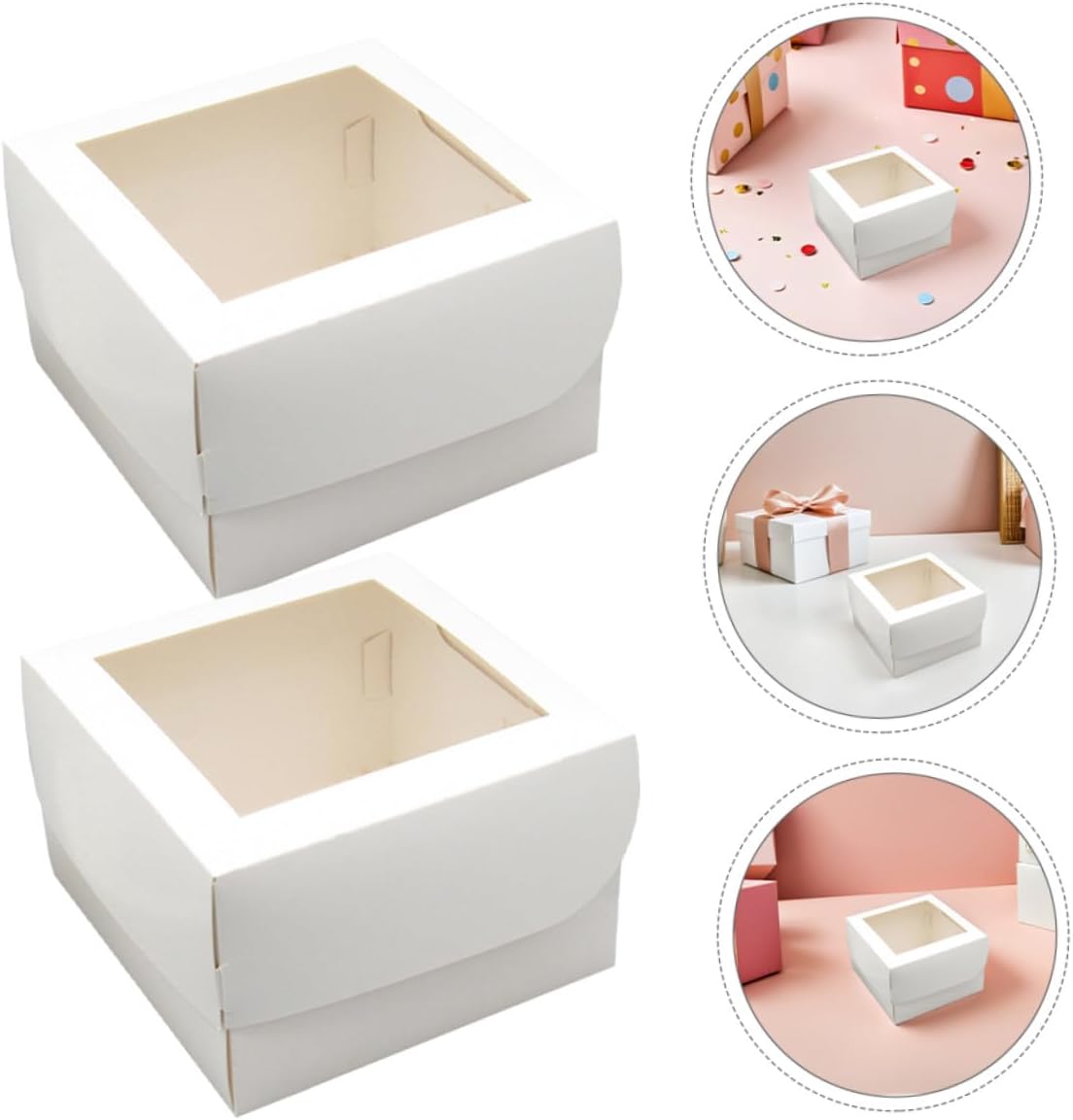 25pcs 4-inch Cake Boxes with Window and Food-grade Paperboard Square Elevated Cupcake Carrier Boxes with Paper Trays Top Bakery Treat for Pastries and Takeout