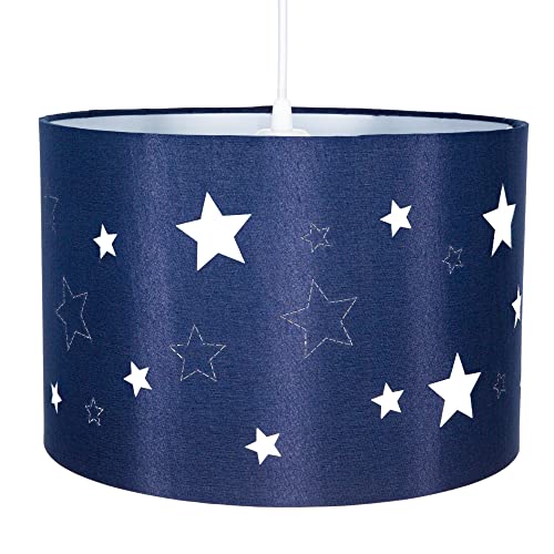 Pendentif/abat-jour contemporain en lin bleu pour enfants/enfants avec étoiles découpées au laser par Happy Homewares