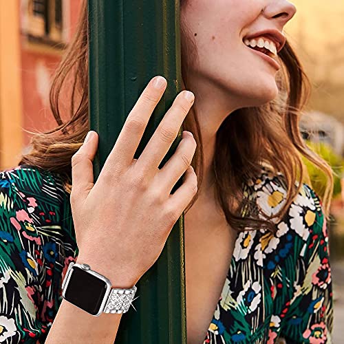 Secbolt Bling Bands Compatible with Apple Watch Band 38mm 40mm 41mm iWatch Series 7/6/5/4/3/2/1/SE, Dressy Jewelry Metal Bracelet Adjustable Wristband, Silver - Thumbnail 6