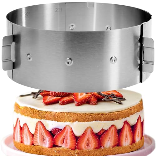 Menz Tortenring verstellbar - Edelstahl Kuchenring, Tortenring 8,5 cm hoch, Backring verstellbar Ø 16-30 cm, Stabiler Tortenring Skala zum Backen, Tortenform zum Dekorieren