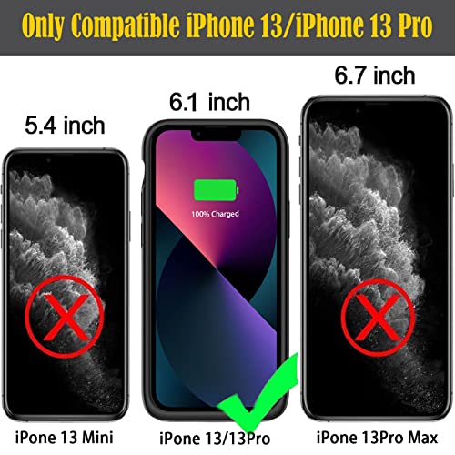Battery Case For Iphone 13/13 Pro(6.1 Inch), [7000Mah] Supports Wireless Charging, Portable Charger Case Rechargeable Extended Battery Pack Charging Case Compatible With Iphone 13/13 Pro-Black #TOP1