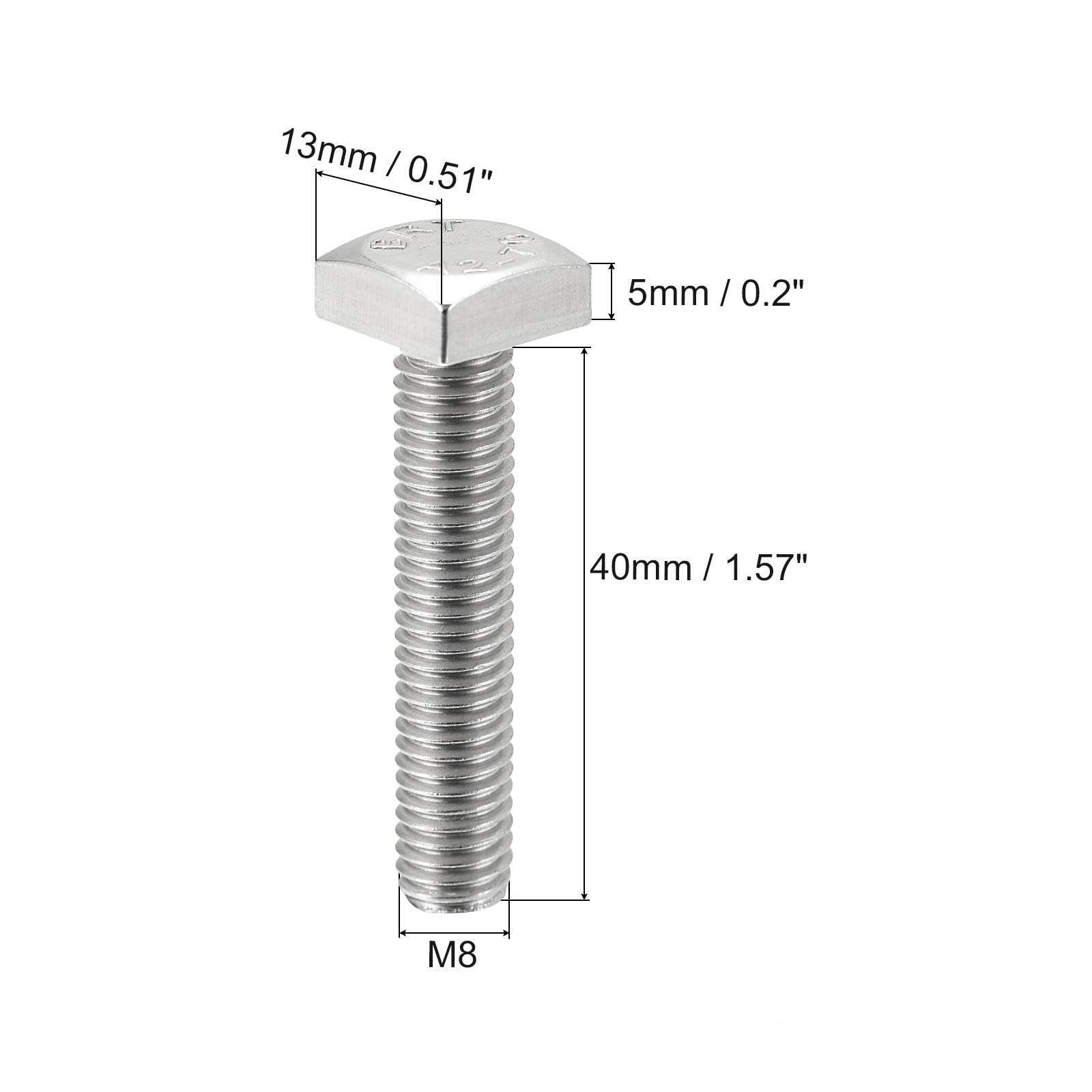 Tool Parts and Accessories Square Head Bolt 2pcs M8x40mm 304 Stainless Steel Grade C Square Screw (#CN-140824-14074)
