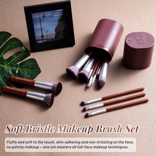 Image of BS-MALL Makeup Brush Set 14 Pcs With Case - Foundation Brush, Concealer Brush, Blush Brush & Flawless Application - Complete Luxury Cosmetic Brush Kit For Travel & Daily Use (Brown)
