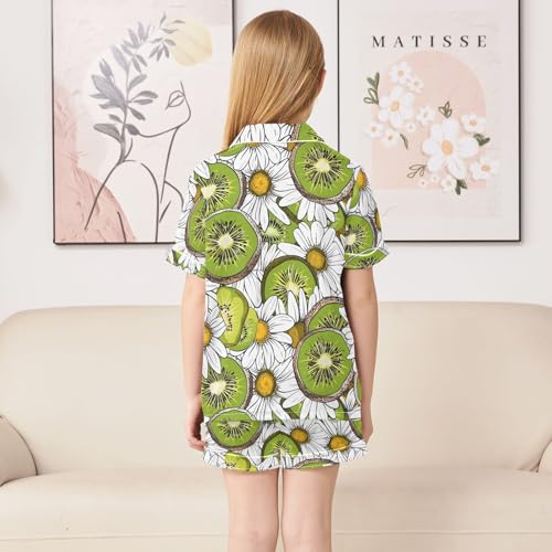 ALAZA Kiwi Fruit Daisy Flower Pajamas Satin Pajama Set Short Sleeve Button Down Sleepwear4