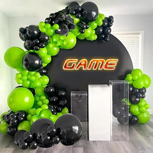 Felice Arts Video Game Balloon Arch Garland Kit Black Green Balloons for Boys Girls Kids Level Favor Game Themed Birthday Graduation Party Decorations