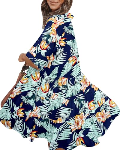 Image of PYGFEMR Women's Short Sleeve Babydoll Dress Button Down Dresses with Pockets