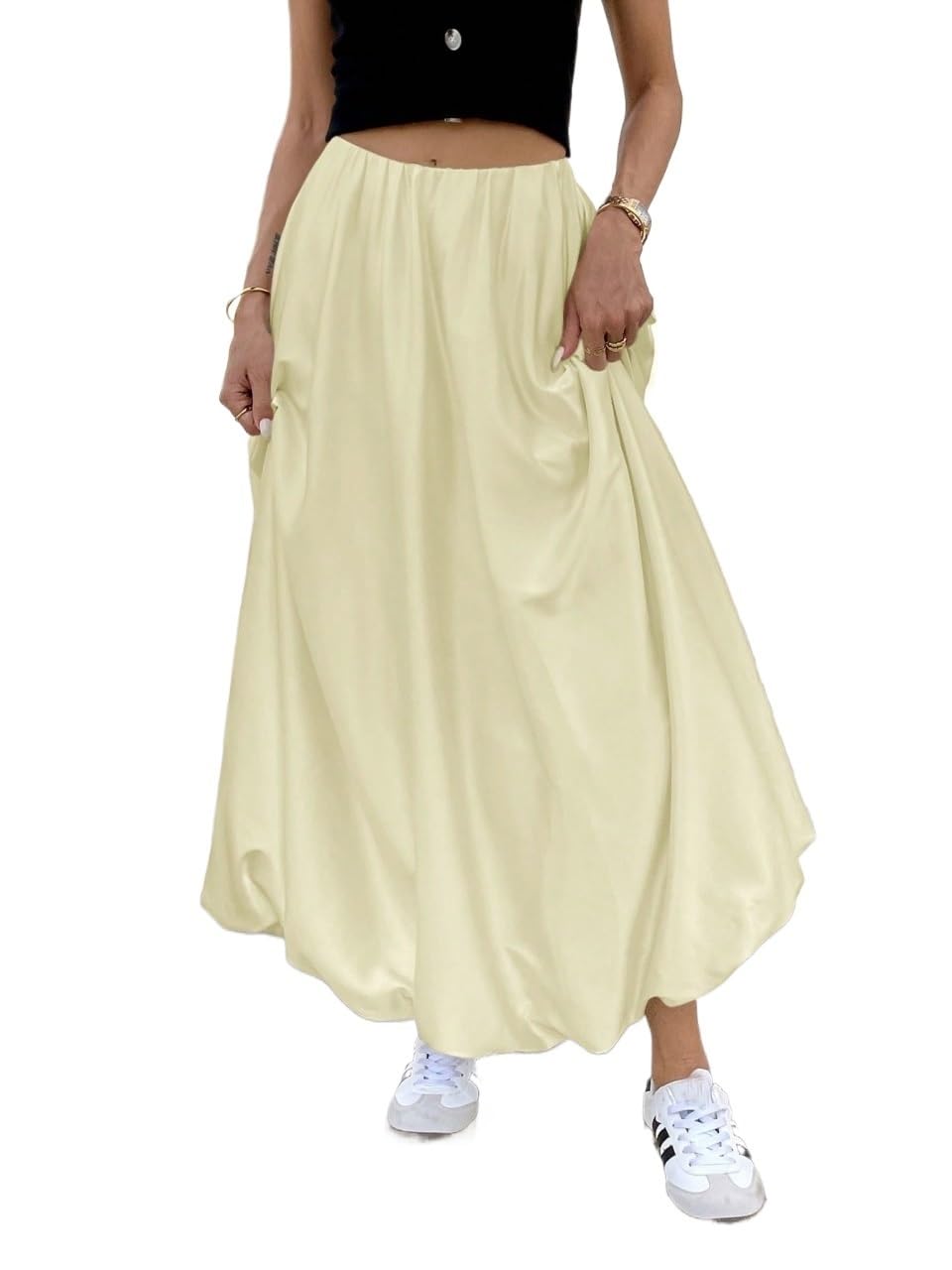 Womens Trendy Elegant Skirt Casual Solid Color Long Skirt