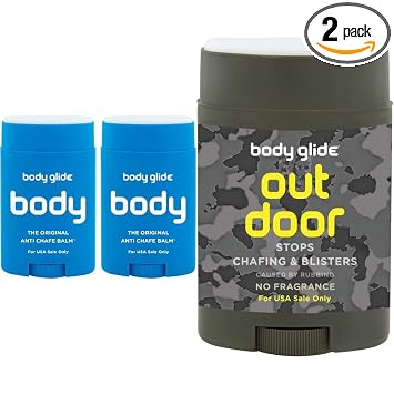 Body Glide Original Anti Chafing Stick Balm 1.5oz-2pack + Body Glide Outdoor Anti Chafe Balm 1.5oz