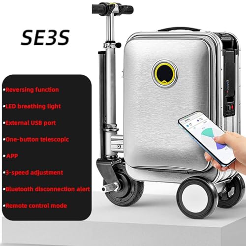 Smart Rideable Suitcase Scooter Suitcase for Adults Electric, Ride on Scooter Luggage for Adults, Lightweight Electric Luggage Scooter for Travel with Battery, TSA Lock, USB Port Pink2