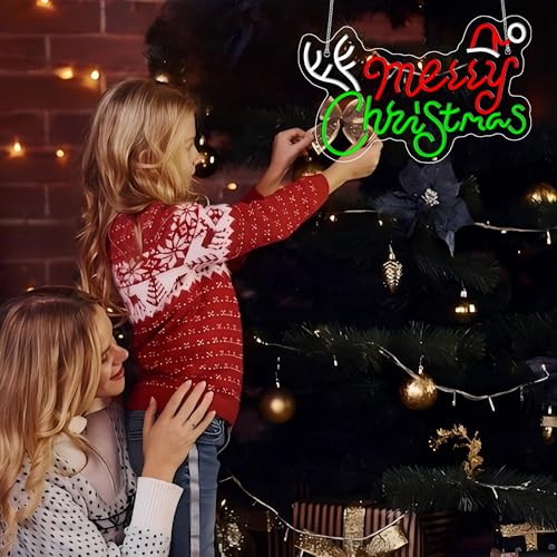 Image of Merry Christmas Neon Sign, JGHTURIE Dimmable Neon Signs for Wall Decor, Light Up Sign for Christmas Party, Bar, Office, Bedroom, or Home Decor - LED Light Signs USB Powered