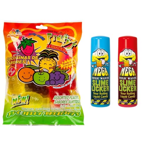 Dindon Ju-C Jelly Fruit Candy And Toxic Waste Slime Lickers Bundle - Includes Blue Razz, And Red Strawberry Slime Licker Candy And Ju-C Jelly Fruits Tiktok Candy - Popping Jelly Fruit Candy #TOP18