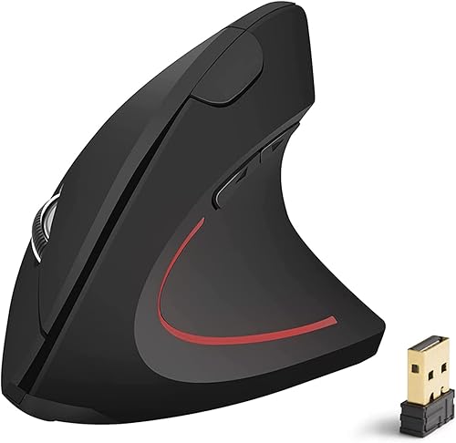 Ratón inalámbrico, mouse vertical inalámbrico de 2.4 G, mouse ergonómico con 3 DPI ajustables 80012001600, 6 botones, compatible con PC, escritorio