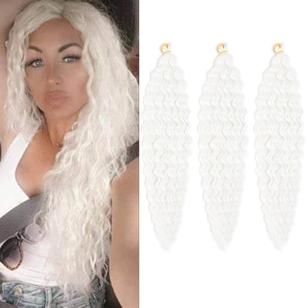30inch Ocean Wave Braiding Hair Extensions 3packs Long Deep Curly Wave Braid Hair Synthetic Twist Ripple Crochet Curly Braids Hair for Women 100g/pack(30",Blue)