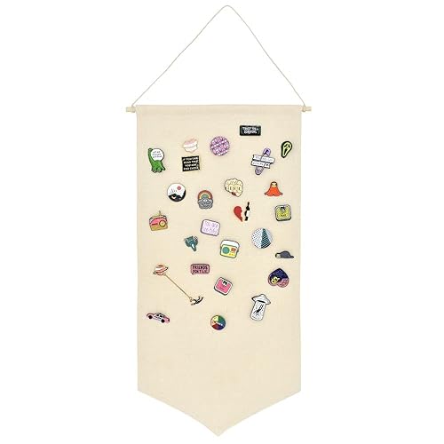 Wall Hanging Brooch Jewelry Storage Case Canvas Display Stand Enamel Pin Display Banner Holder Earrings Necklace Glitter Pin Collection Organizer (White) - White