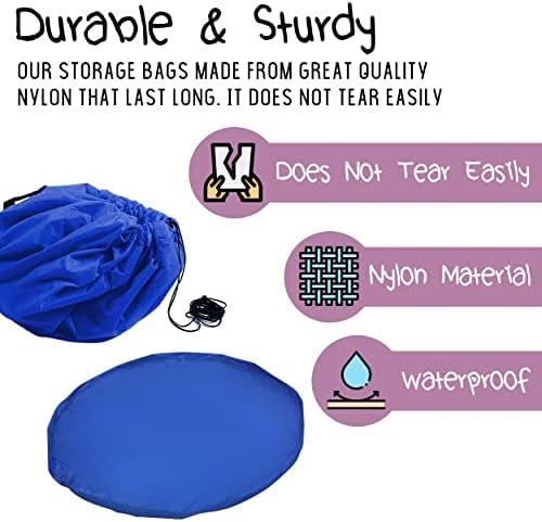 JJ PRIME - Toy Storage Bag | Large Bag Mat | Foldable Kids Storage Toys Organizer | Drawstring Bag Play Mat | Storage Ideas Fast Cleanup (150cm, Blue)
