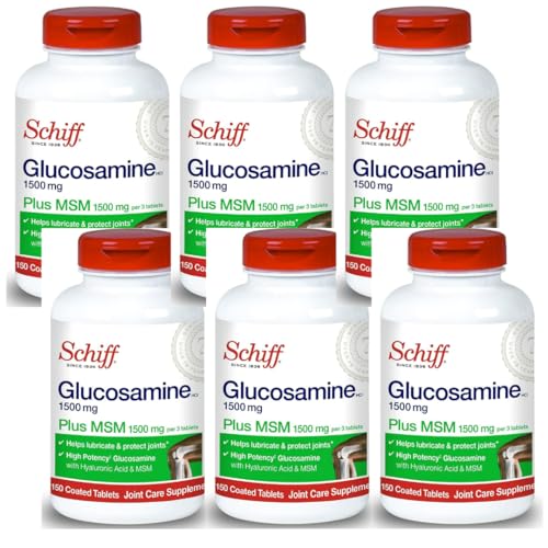 Schiff Glucosamine 1500mg Plus MSM and Hyaluronic Acid 150 Tablets - Joint Supplement (Pack of 6)