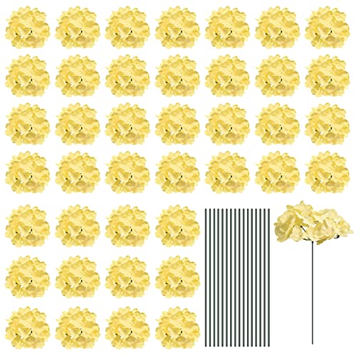 sourcing map Silk Artificial Hydrangea Flowers, 30 Set, Yellow, 6 Head, 5.9 Stem, Realistic Style, Perfect for Weddings & Parties