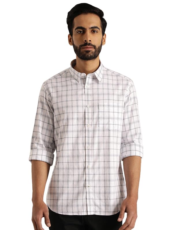 Image of Indian Terrain Checks Cotton Slim Fit Men's Casual Shirt