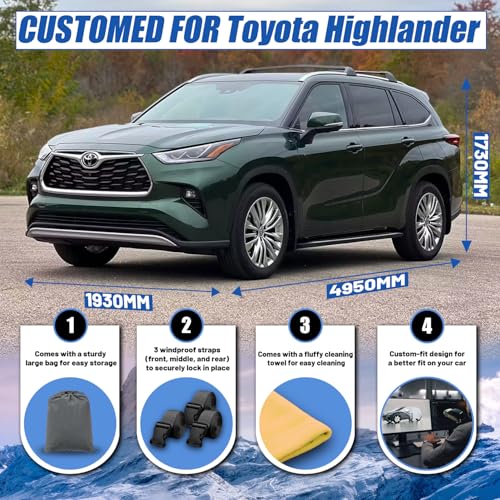 Image of SUV Car Cover Custom Fit for Toyota Highlander (2001-2026), Waterproof All Weather for Automobiles Full Exterior Cover Rain Sun Snow UV Protector.