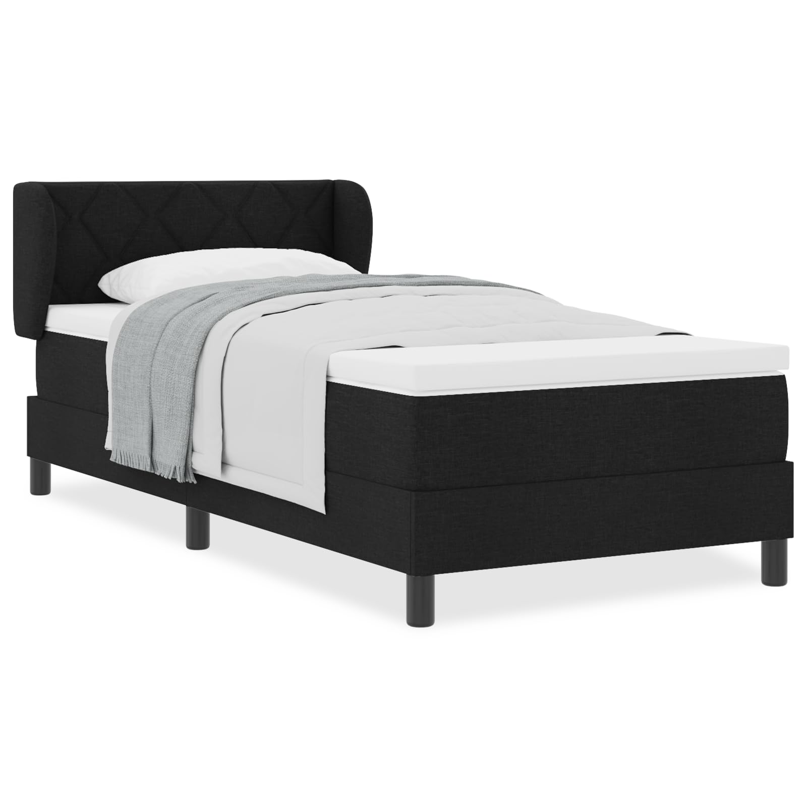 Cama con somier con colchón de 100 x 200 cm en tejido negro, núcleo de muelles ensacados de resistencia media, soporte para dormitorio moderno, transpirable y resistente