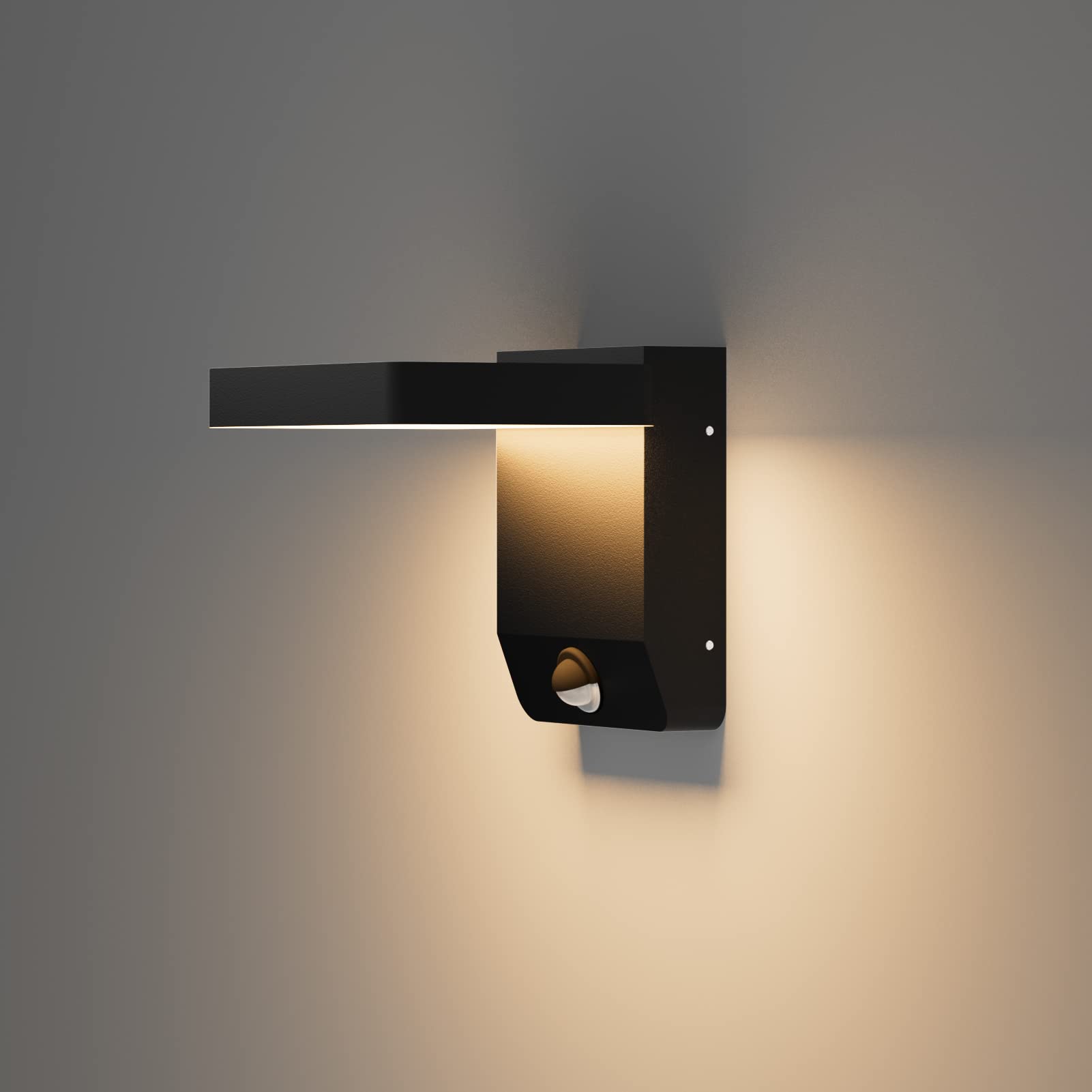 K-Bright Luminaire exterieur avec detecteur de mouvement, applique murale d'extérieur angle d'éclairage réglable 20W 1540lm 3000K lumière blanche chaude IP65 Applique Murale noir(rectangle)