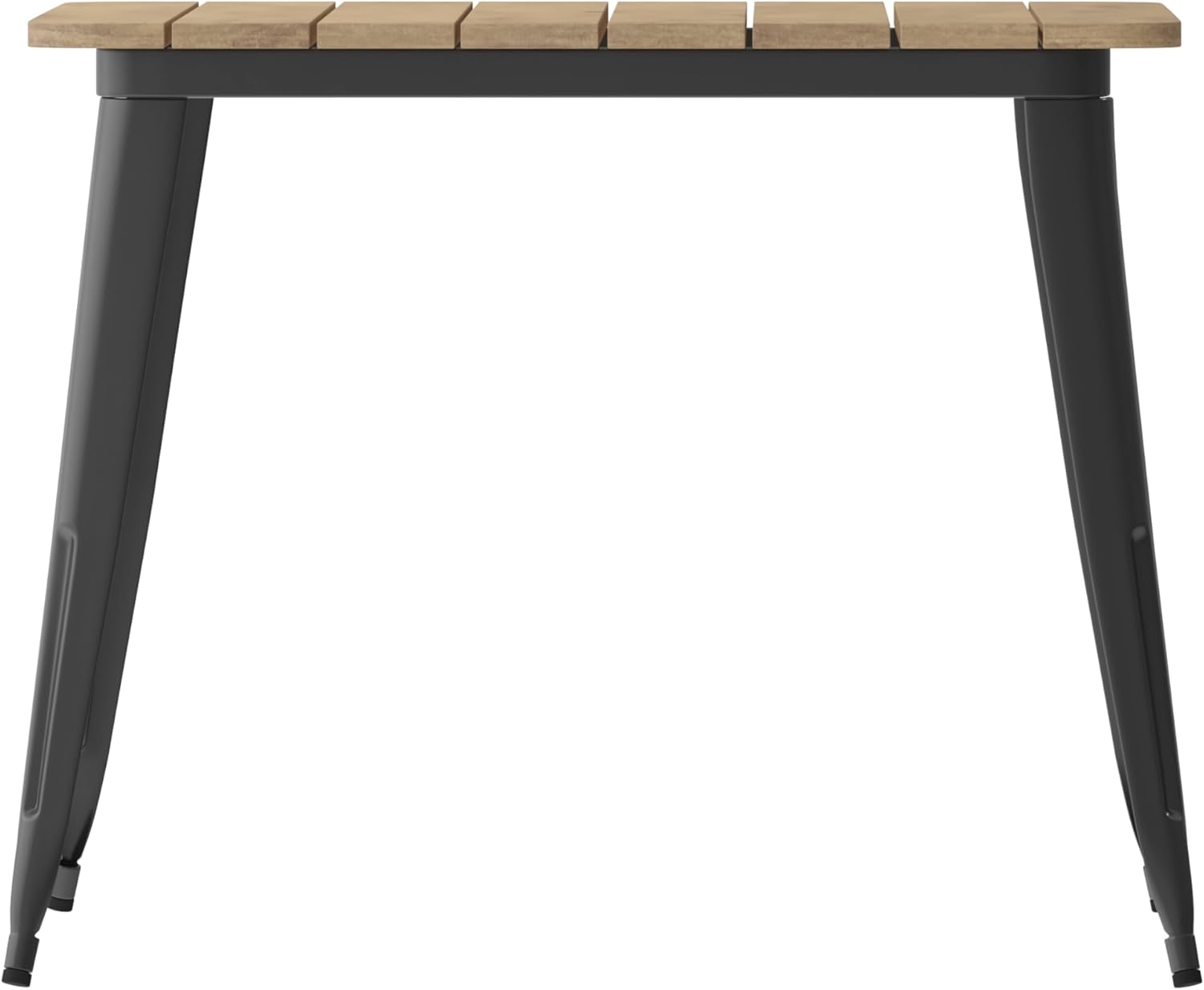 EMMA + OLIVER Drew Dining Table with Umbrella Hole - Brown 36" Square Poly Resin Table Top - Black Steel Base - All-Weather for Indoor/Outdoor Use