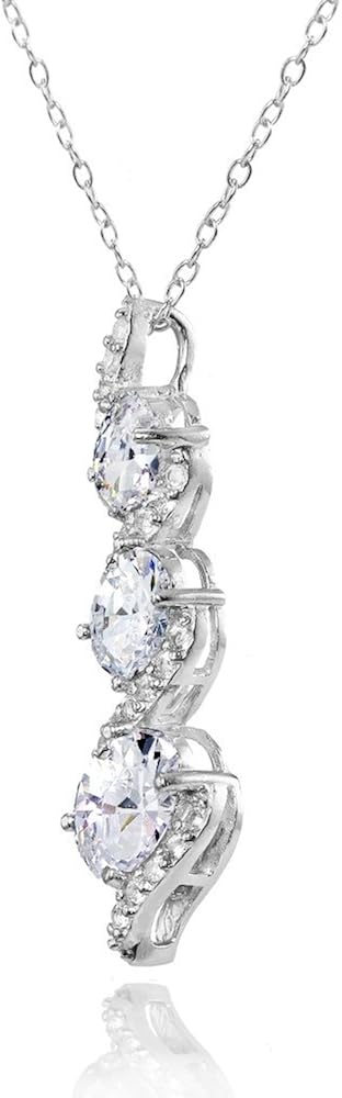 Ice Gems Sterling Silver Genuine, Created or Simulated and White Topaz Oval S Design Three-Stone Journey Necklace