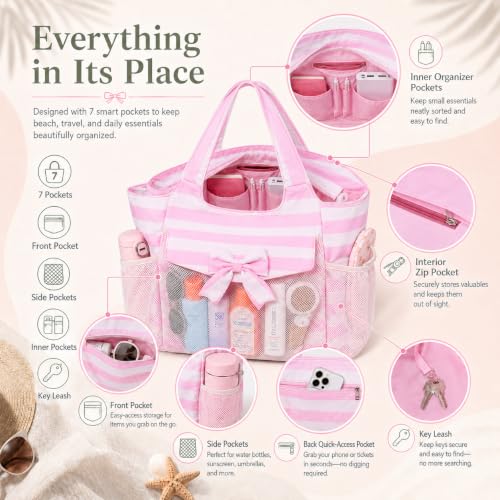 Image of LEDAOU Large Beach Bag Women Waterproof Sandproof Zipper Beach Tote Pool Bag for Swim Gym Grocery Travel with Wet Pocket