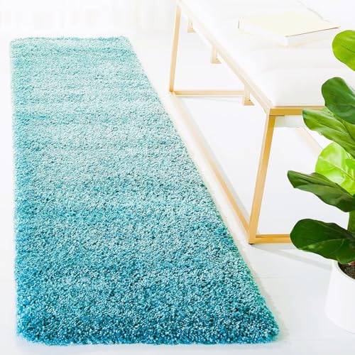 Image of Soft Fluffy Microfiber Bedside Runner for Bedroom | Mat for Kitchen | 2' x 5' Feet Rectangular | Colour: Turquoise | Thickness 1.5 Inches
