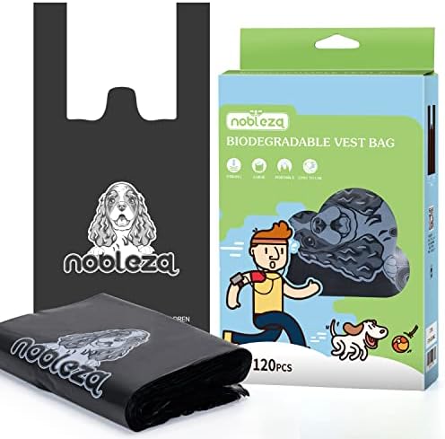 Nobleza 120 Dog Poo Bags with Tie Handles, Poo Bags for Dogs 100% Leak-proof, Extra Thick and Strong Pet Poop Waste Bags, Unscented Black