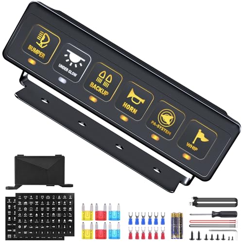 MNJ MOTOR 6 Gang Wireless Switch Panel - Multifunction Offroad Switches with 4 Light Memory Function, Toggle Switches Universal Circuit Control Relay System Switch Box for Boat Truck SUV ATV UTV Car
