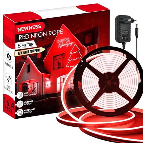 Image of NEWNESS 13.2 Feet Red Neon LED Strip Light | IP65 Waterproof Indoor Outdoor Flexible Silicone Rope Light with 12V Adapter for Home Decor