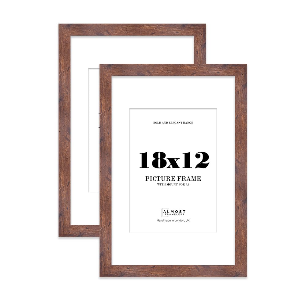 18x12 Rustic Wood Frame With Mount for A4 Pictures 28mm Edge Portrait and Landscape Display with Wall Hooks, 2 Pack