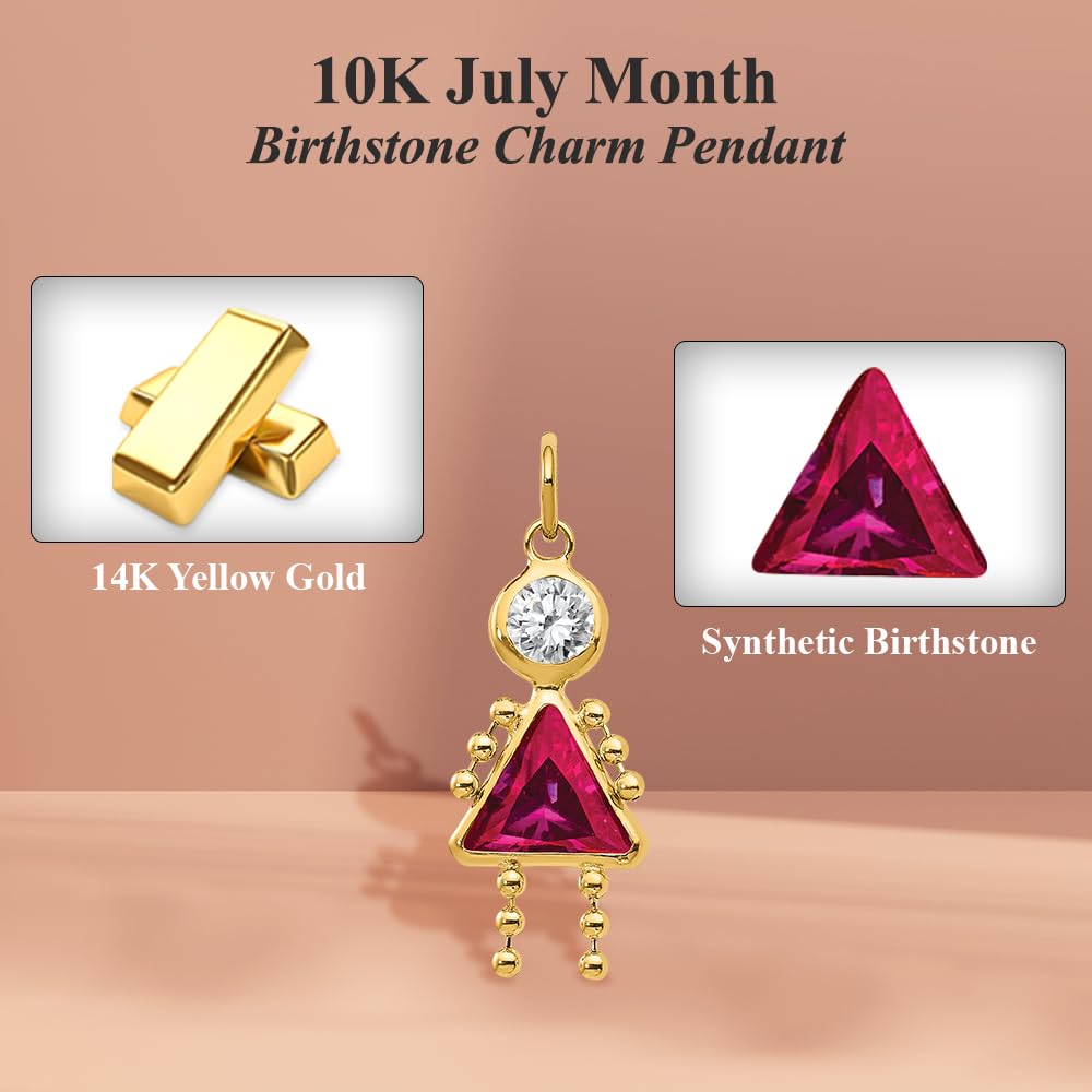 Solid 10K Yellow Gold 20mm Polished January to December Month Birthstone Charm for Pendant Necklace or Bracelet (L-20 mm/0.79 Inch, W-10 mm/ 0.39 Inch): July Birthstone