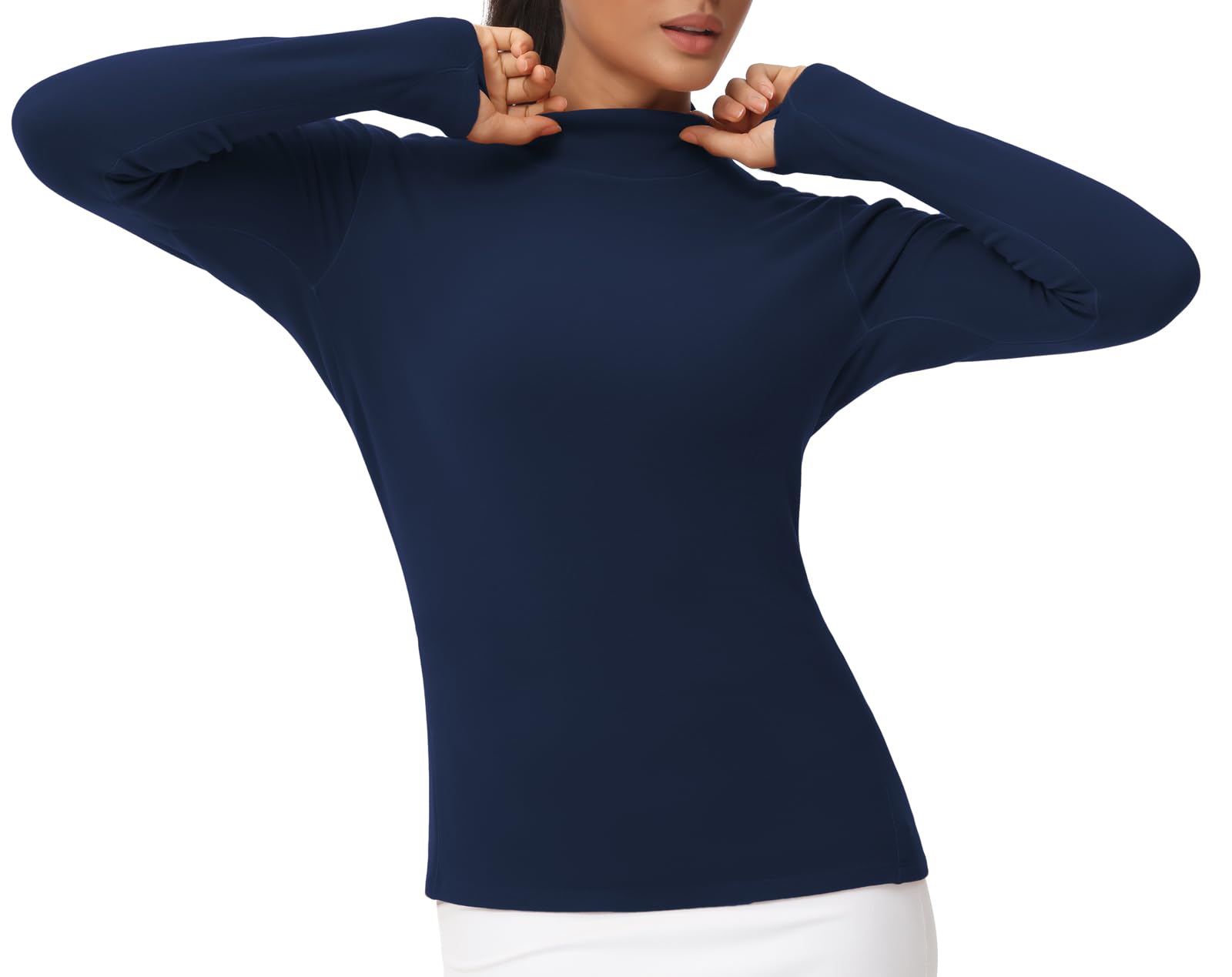 THE GYM PEOPLE Camiseta Interior de Cuello Alto para Mujer, Manga Larga, Forro Polar, Ropa Interior térmica, Jersey con Agujero para el Pulgar
