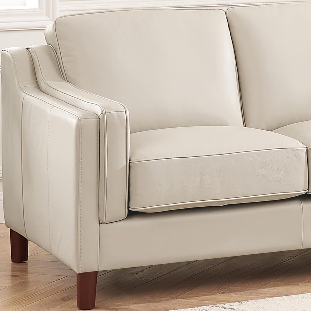Hydeline Bella Top Grain Leather Sofa and Loveseat Set, Vanilla White, Feather Down, Memory Foam and Springs Seating