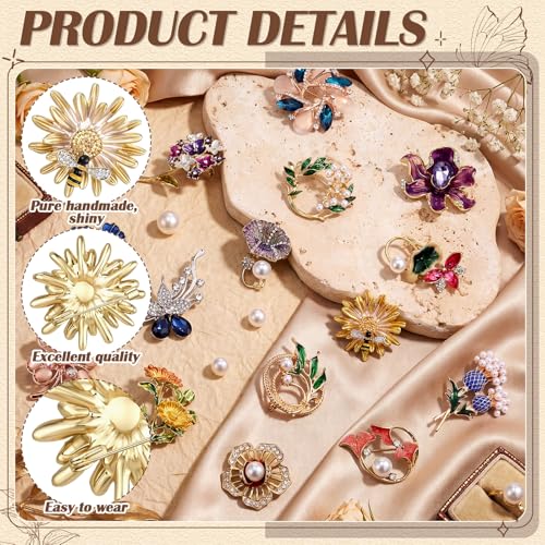 Image of Sasylvia 16 Pcs Women Brooch Set Rhinestone Vintage Animal Insect Plant Pins Brooches Bulk for Christmas Women Girls Gifts