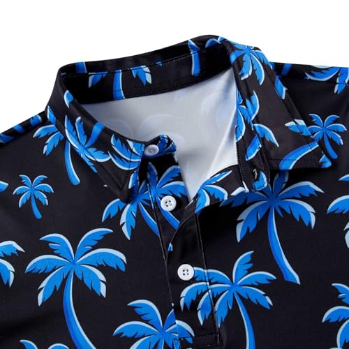 westwolf Boys Hawaiian Polo Shirt Golf Blue Palm Gradient 13-14 Year — view 5