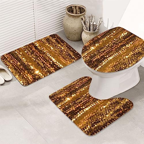 Tapis de bain antidérapant noir or microfibre absorbante ensemble WC 3 pcs - 2