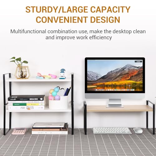 Image of YGYQZ Wood Office Desk Shelf Organizer - Desktop Supplies Cute Dresser Top Organization Storage Rack and Cubicle Decor Aesthetic Bookshelf for Women Man and Kids (Black Wood-Single Tier)