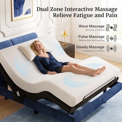 Image of Tami Tami T600 Adjustable Bed Frame Split King Size with Remote & Massage - Syncable Electric Beds Bases, Zero Gravity, Dual Side USB, Nightlight, Quiet Motor, 5 Min Easy Assembly